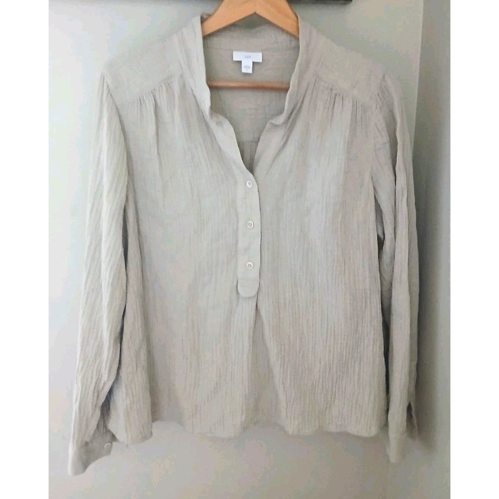J. Jill Cotton Gauze Henley Popover Tunic Top Size Large Tab Sleeve Coastal